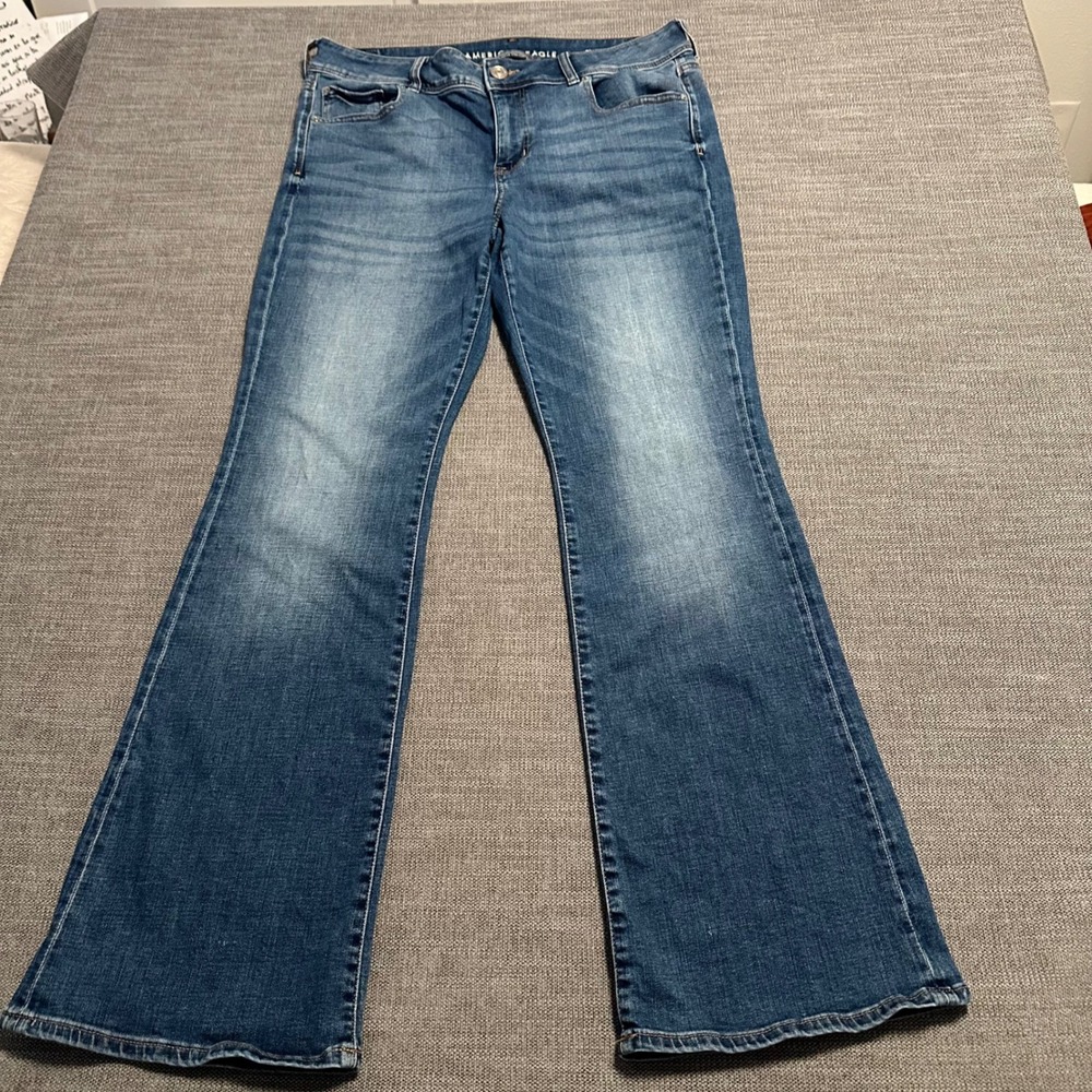 American Eagle Jeans Women 14 Blue Super Stretch Flare Leg Mid Rise